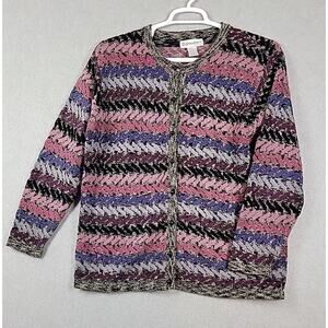 Dressbarn Multicolor Chevron Knit LS Fuzzy Button Up Sweater Women's Plus 1X